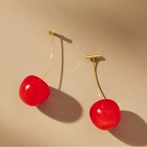 New! Anthropologie Whimsical Fruit Cherry Drop Wire Earrings Unique Gift